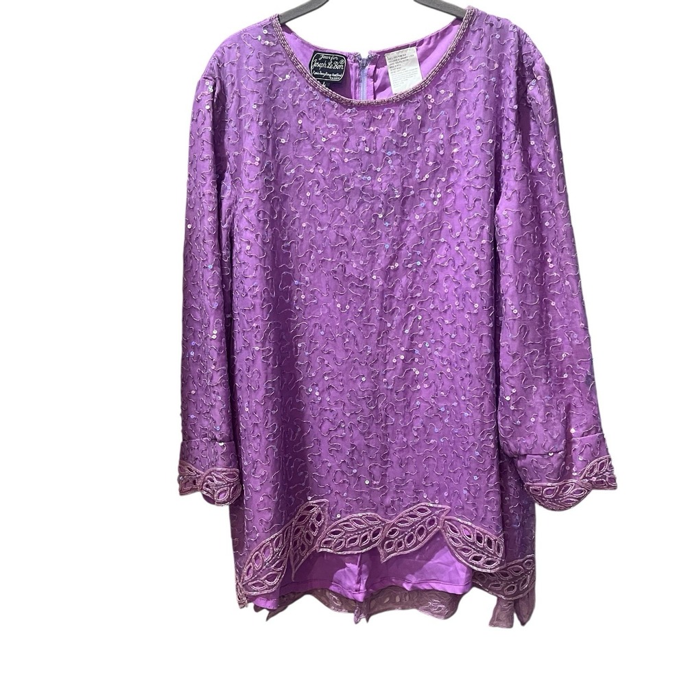 Jean For Joseph Le Bon Purple Vintage Sequin Tunic Top Dress‎ Silk Size Large